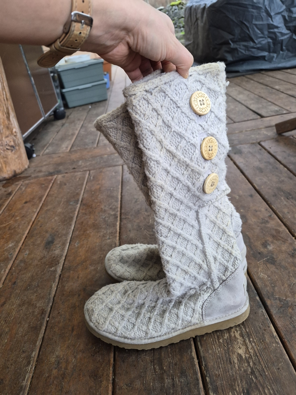 UGG Women's Bailey Button Knit Tall Boot - Light Gray